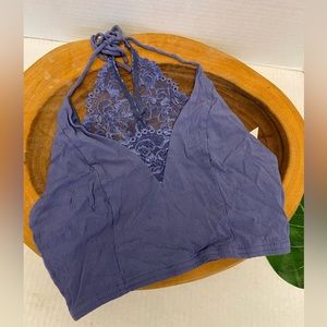 Intimately Free By Free People Periwinkle Blue Lace Back Tie Up chemise Bra